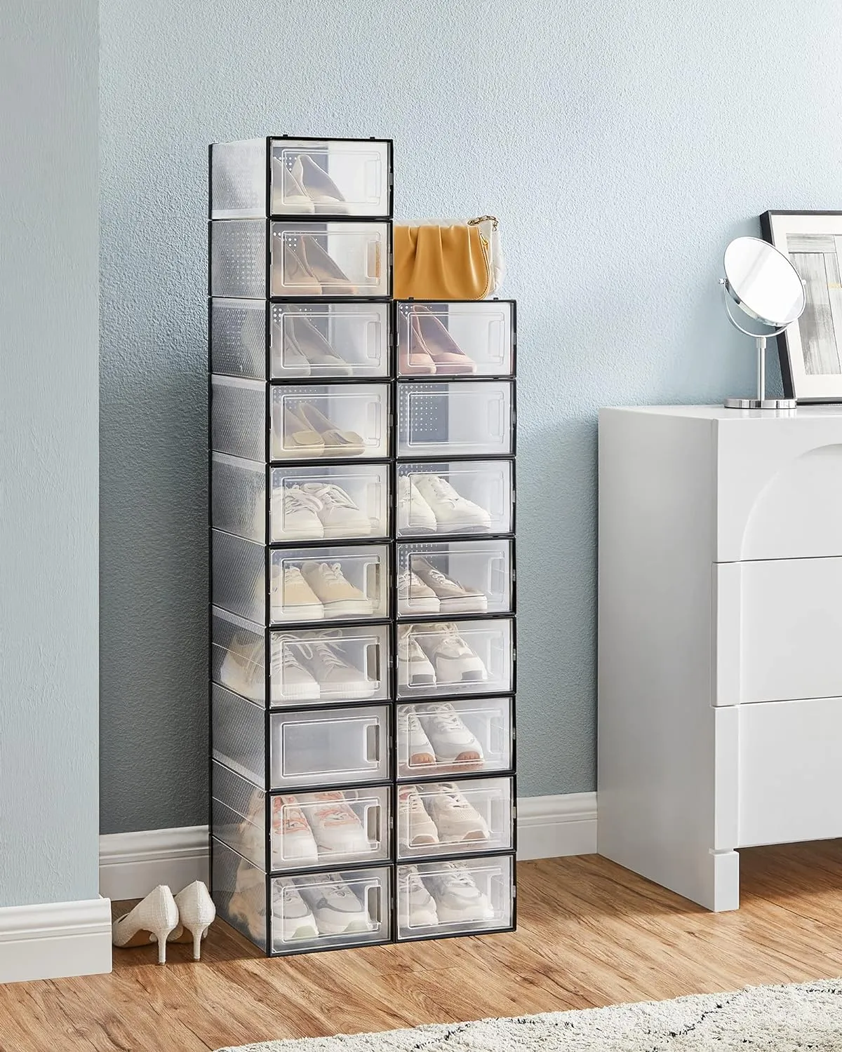 18 Stackable Clear Shoe Boxes, Fits Max UK Size 11 - SONGMICS