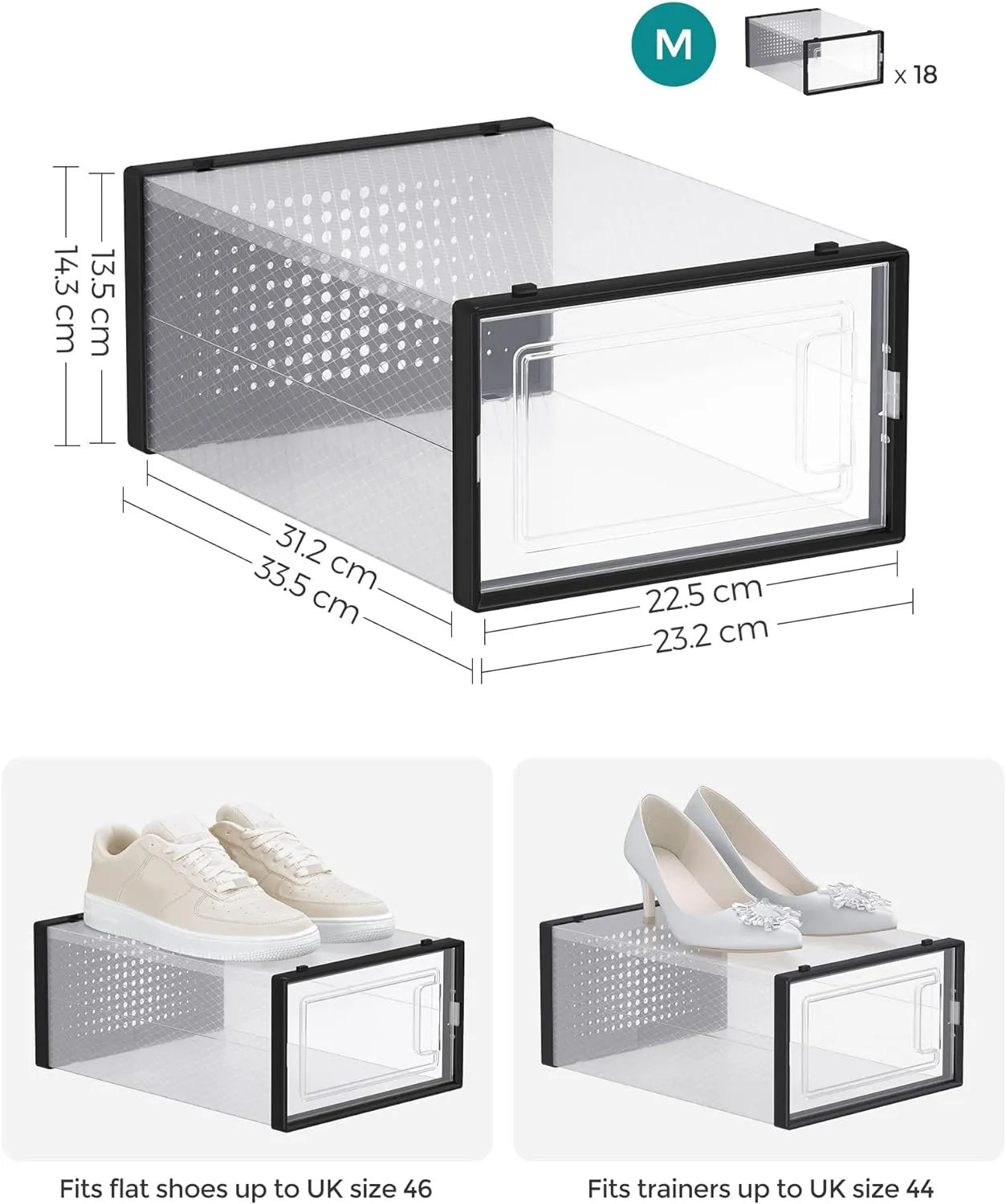 18 Stackable Clear Shoe Boxes, Fits Max UK Size 11 - SONGMICS