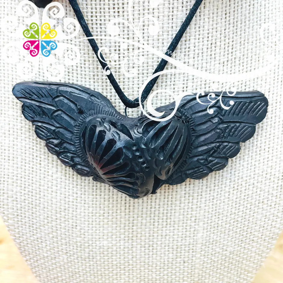 7- Flying Heart Set - Black Clay Jewelry