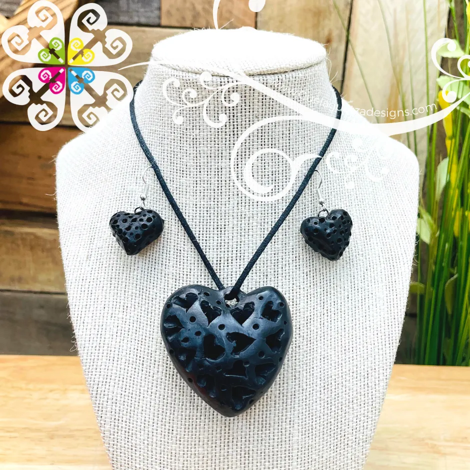 8- Lovely Heart Set - Black Clay Jewelry