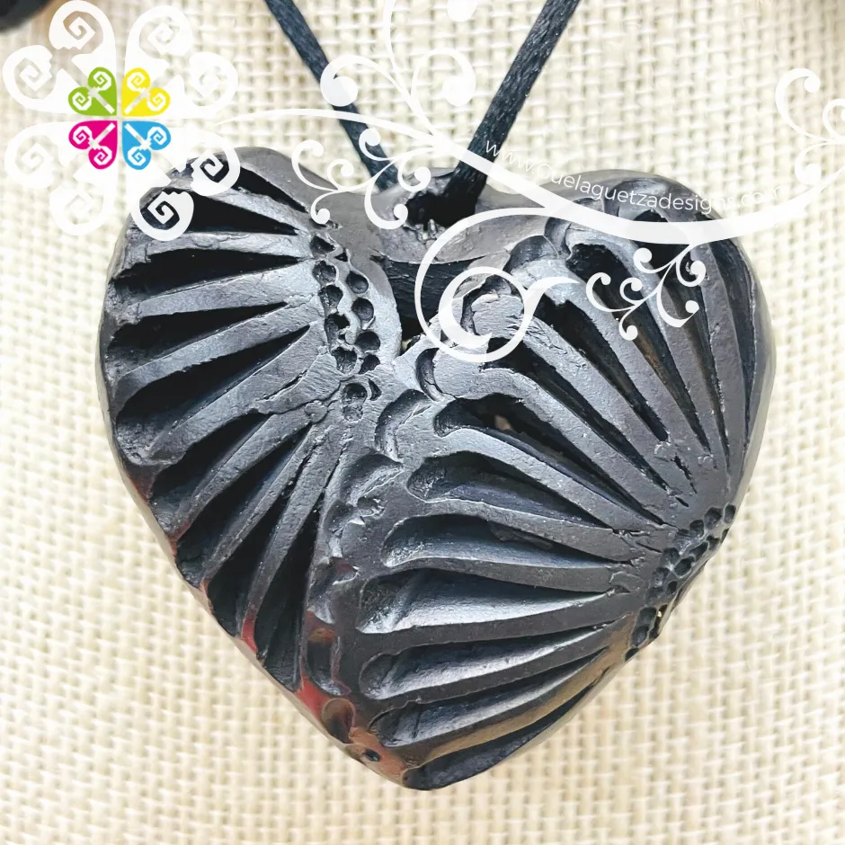 9- Flower Heart Set - Black Clay Jewelry