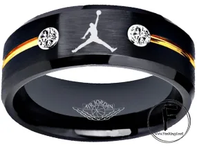 Air Jordan Ring Black Gold CZ Jordan Logo Wedding Band #airjordan #jordan