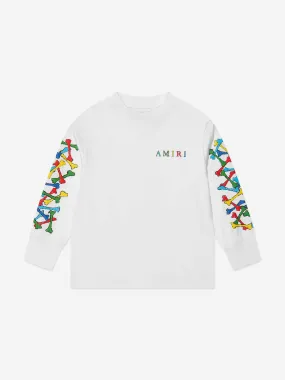 Amiri Kids Bones Scribble Long Sleeve T-Shirt in White