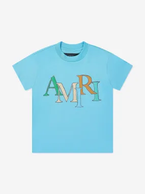 Amiri Kids Staggered Scribble Logo T-Shirt in Blue