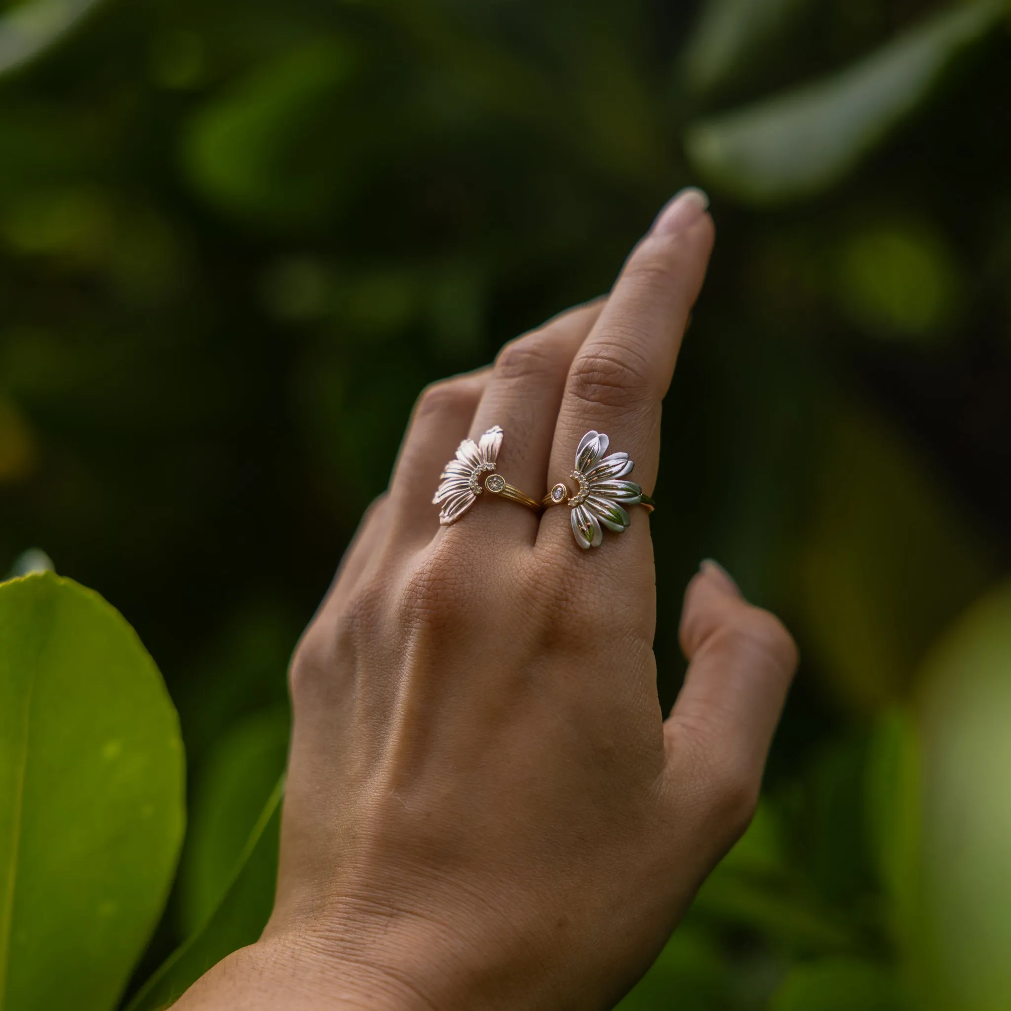 Beach Naupaka Ring in Two Tone Gold with Diamonds