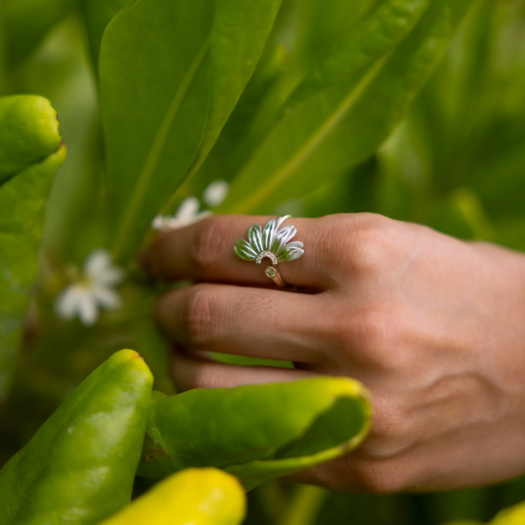 Beach Naupaka Ring in Two Tone Gold with Diamonds