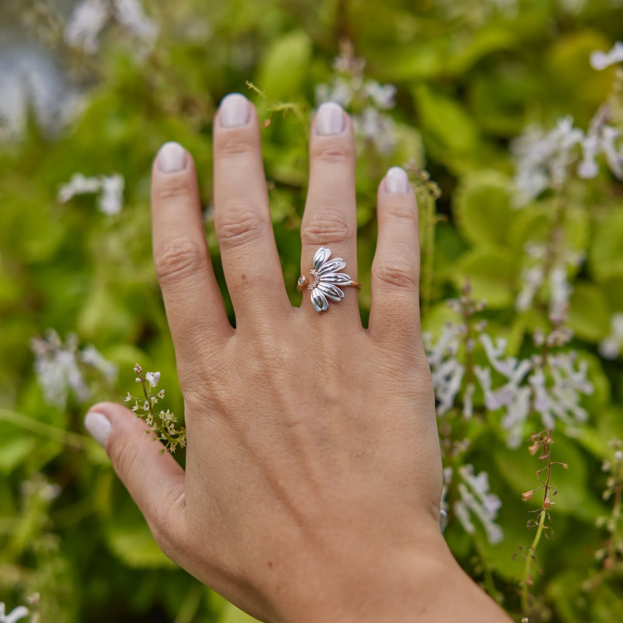 Beach Naupaka Ring in Two Tone Gold with Diamonds