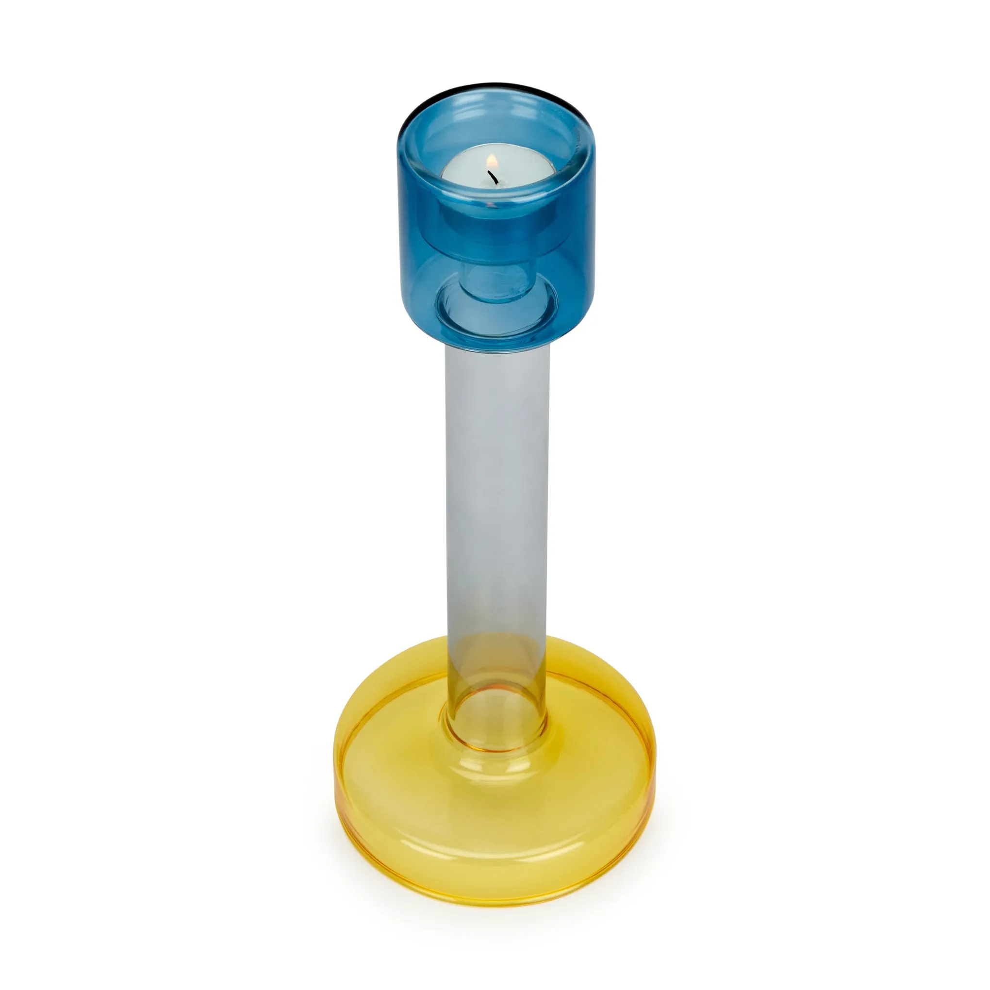 Bole Colorblock Glass Candlestick Holder - Blue/ Yellow