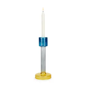 Bole Colorblock Glass Candlestick Holder - Blue/ Yellow