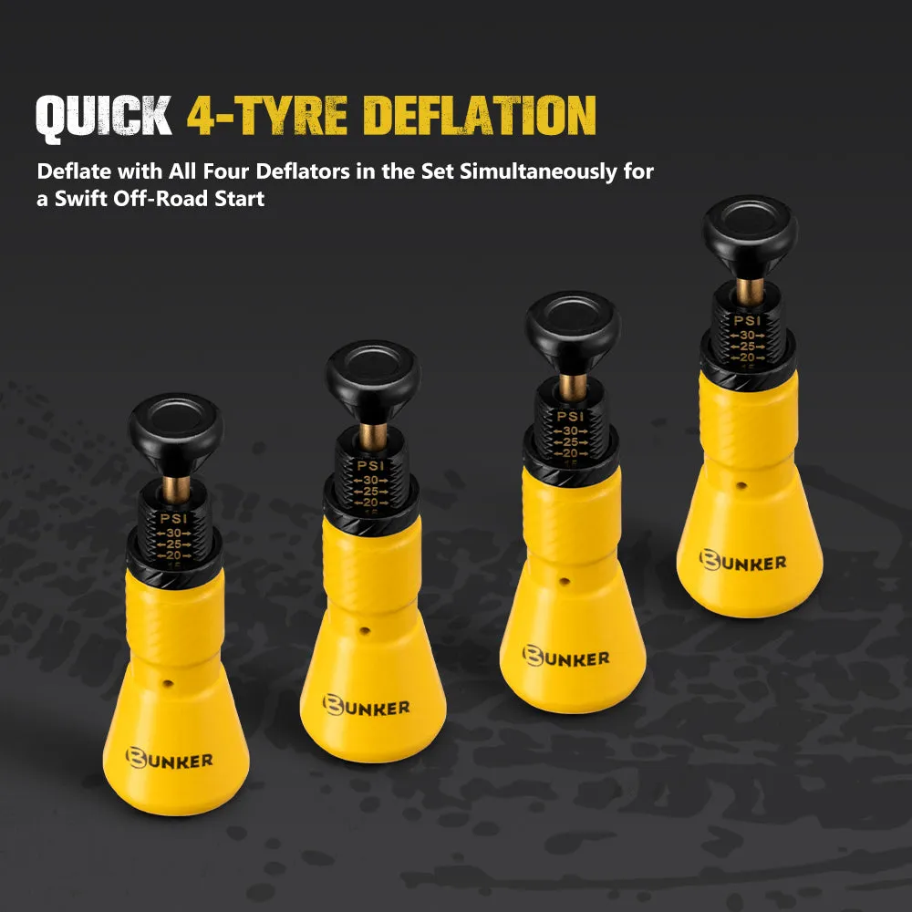 Bunker Indust Tyre Deflators x4 Air Deflator 10~30 PSI Valve Core Tool With LED