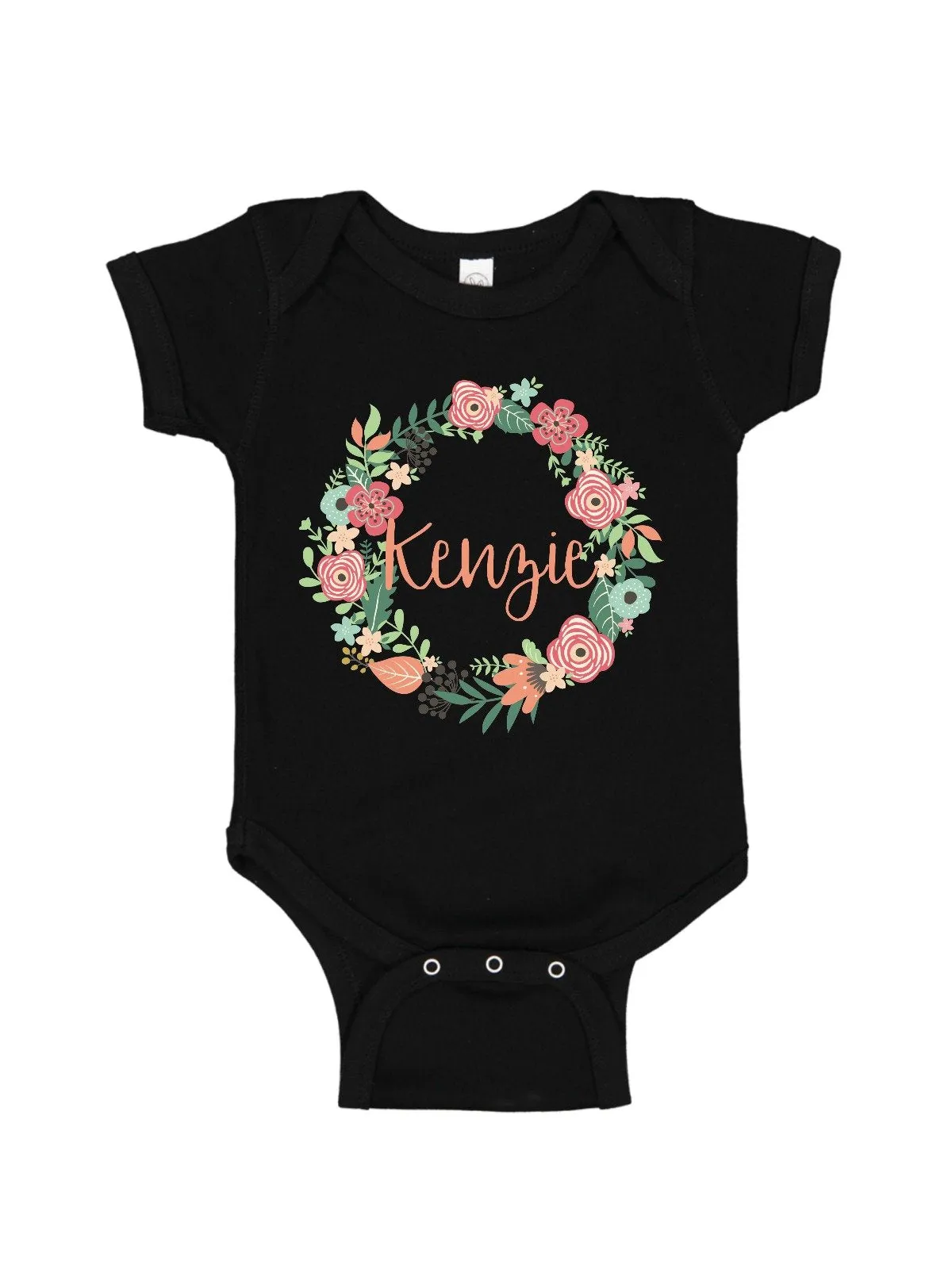 Coral and Green Wreath Personalized Bodysuit