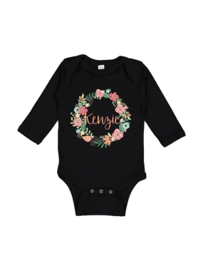 Coral and Green Wreath Personalized Bodysuit