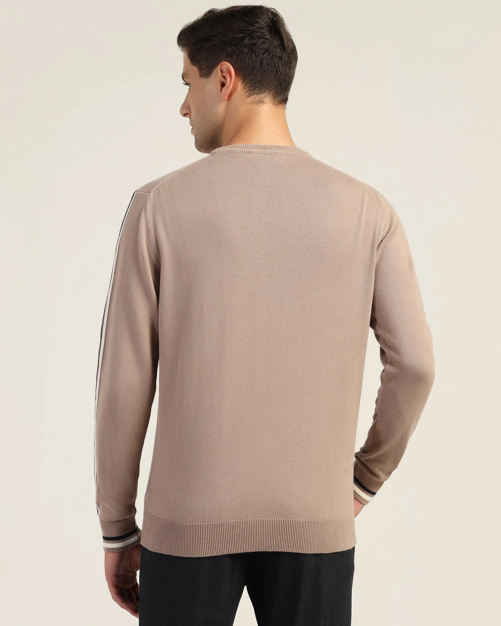 Crew Neck Beige Stripe Sweater - Forge