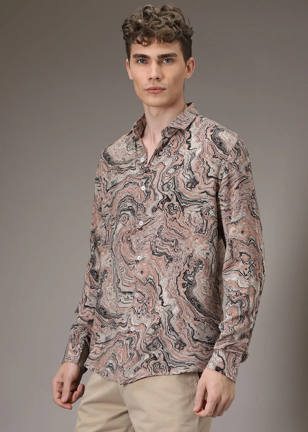 Dark Peach Marble Wash Feather Shirt