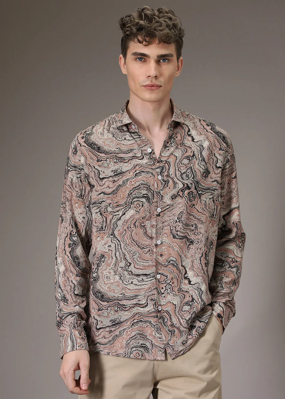 Dark Peach Marble Wash Feather Shirt