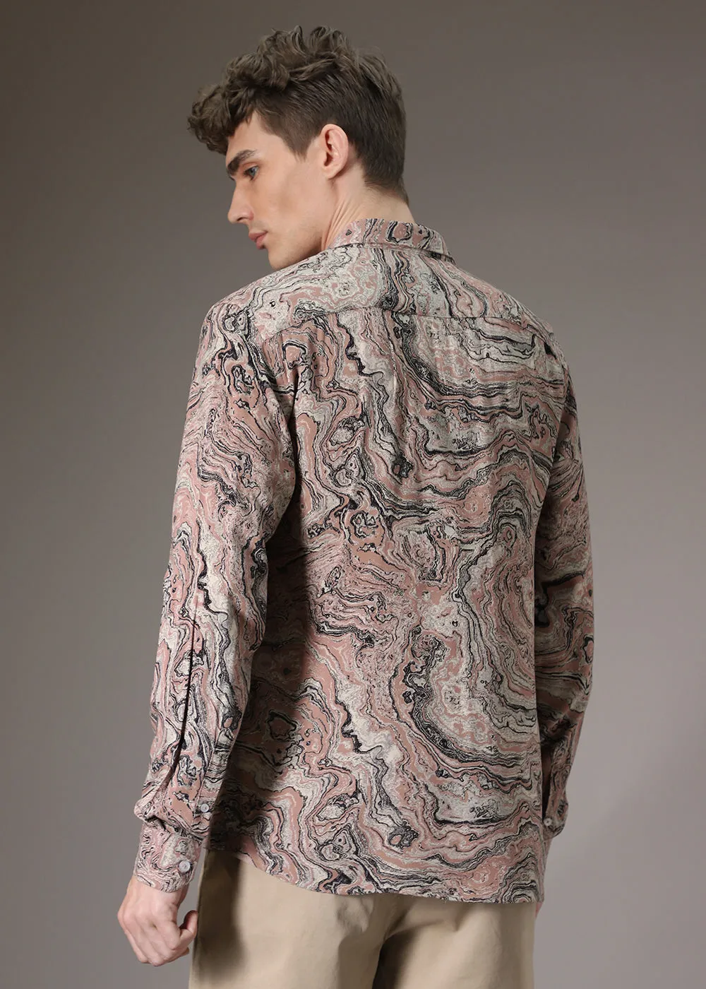 Dark Peach Marble Wash Feather Shirt