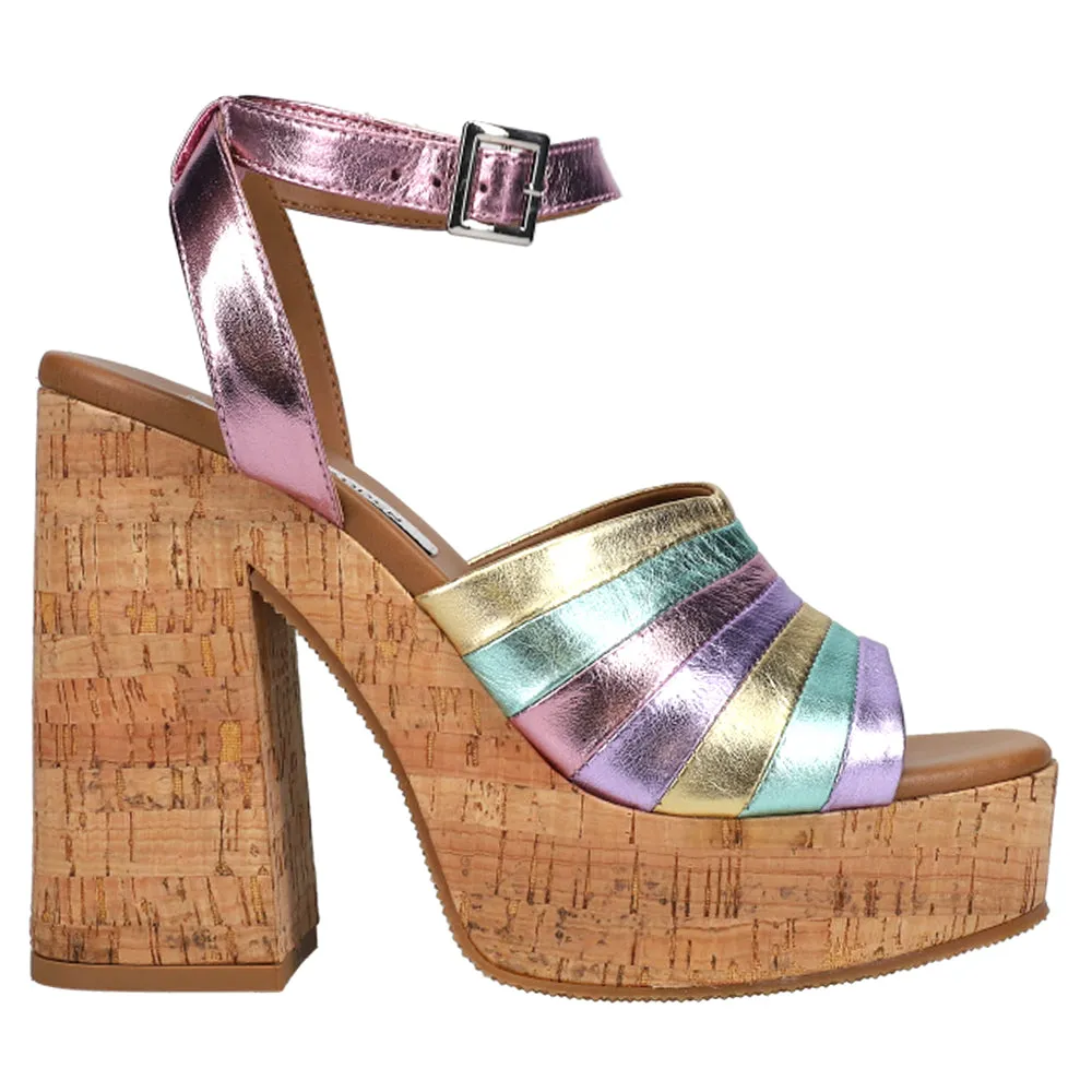 Delvina Metallic Platform Block Heel Sandals