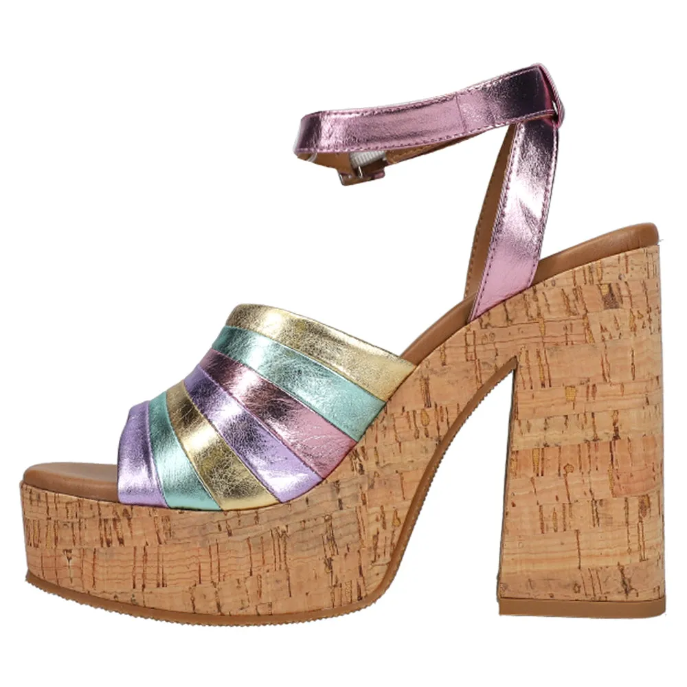 Delvina Metallic Platform Block Heel Sandals