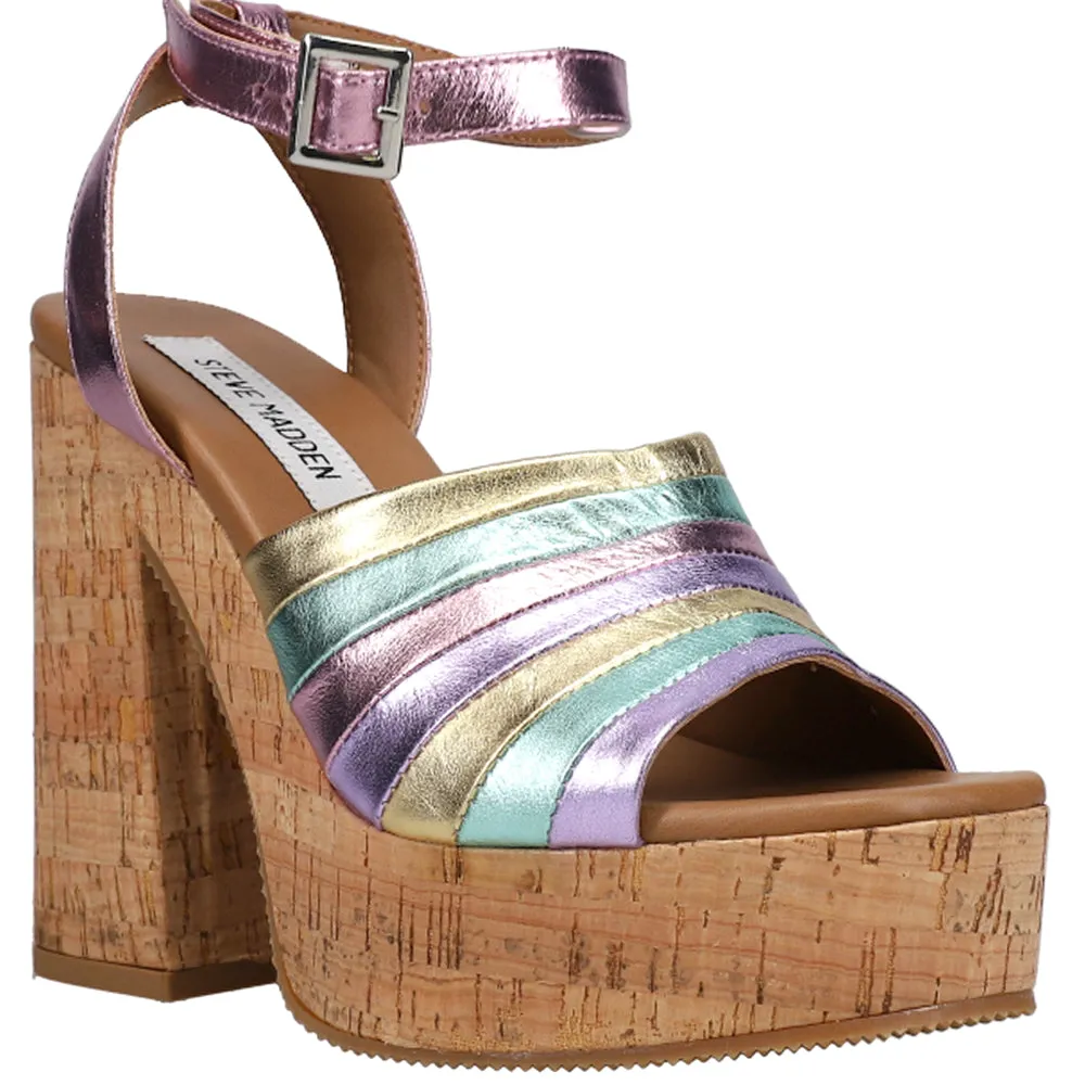 Delvina Metallic Platform Block Heel Sandals