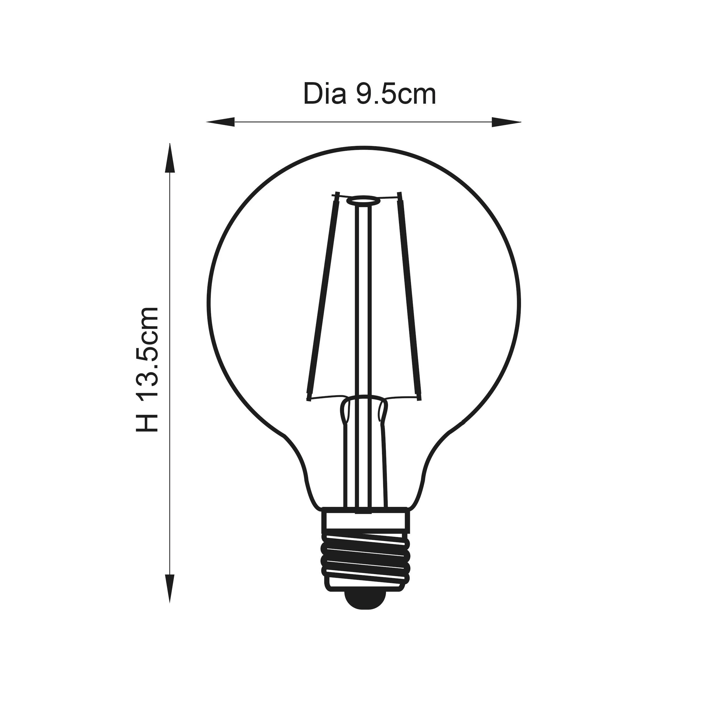 E27 Globe Filament 2w LED Dimmable Light Bulb - 95mm Dia