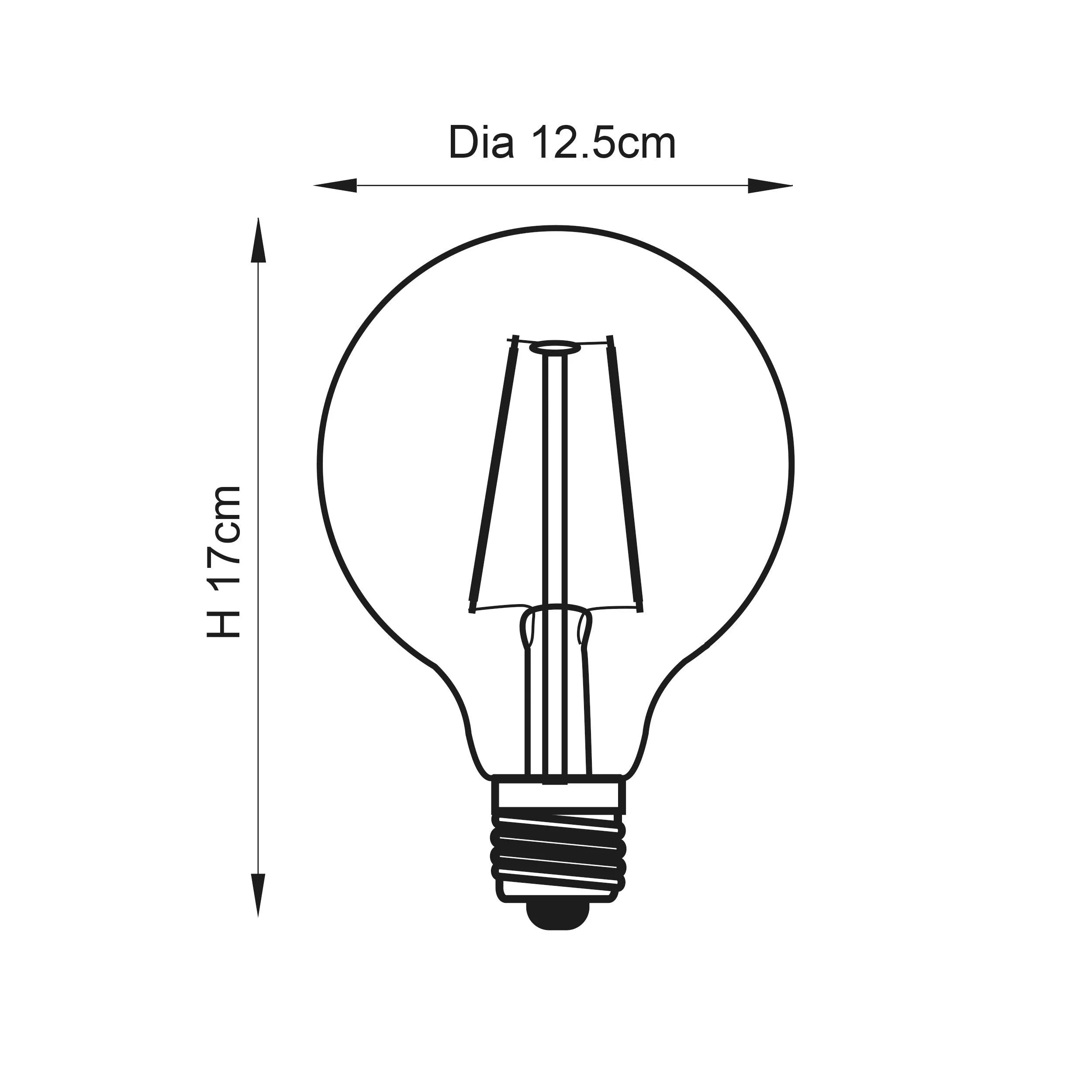 E27 LED Large Globe Filament LED 2w Light Bulb - 125mm Dia