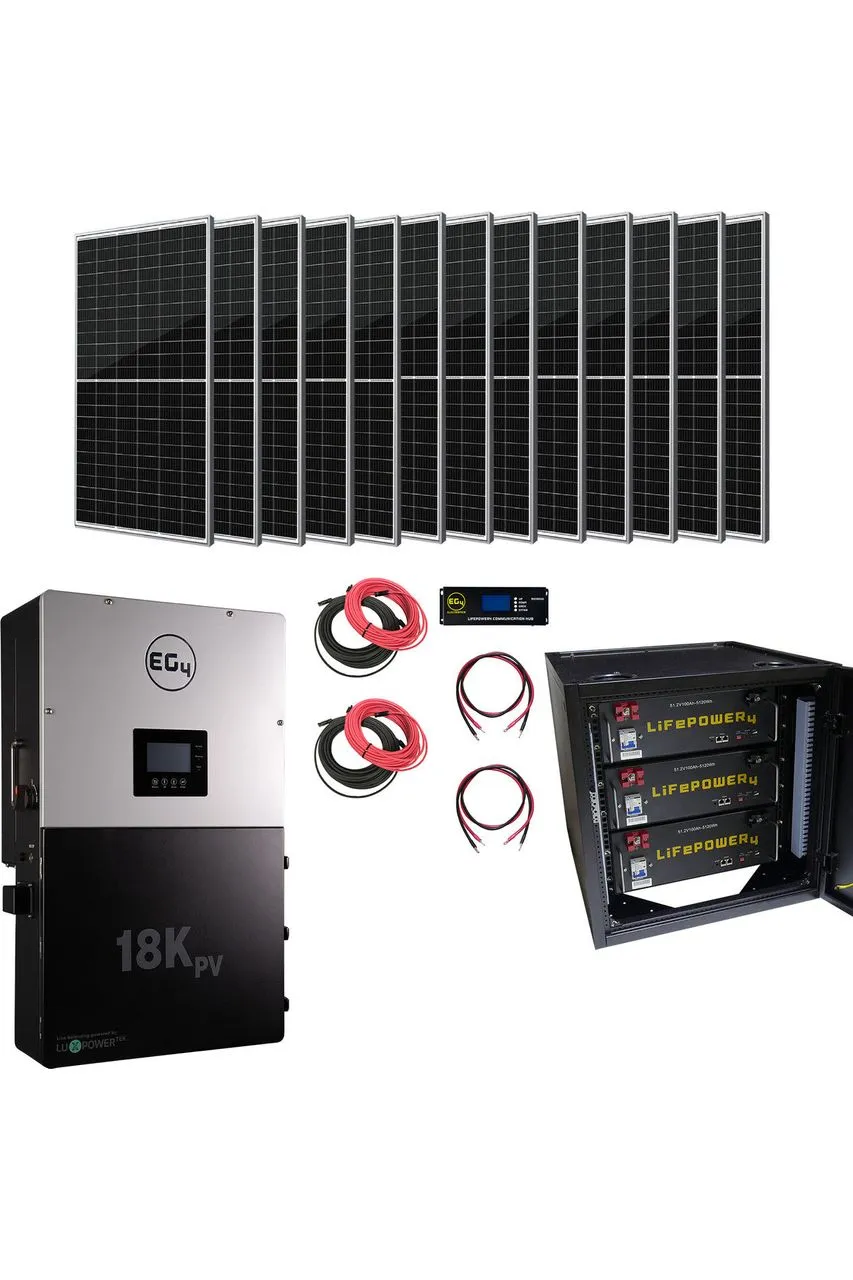 EG4 Complete Hybrid Solar Kit - 12,000W 120/240V Output   15.36kWh EG4 Lithium Powerwall   6,370 Watts of Solar PV [KIT-E0006]