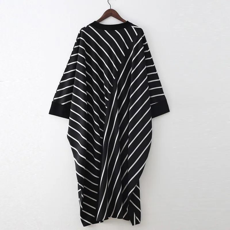 Electro Batwing Sleeve Striped Dress