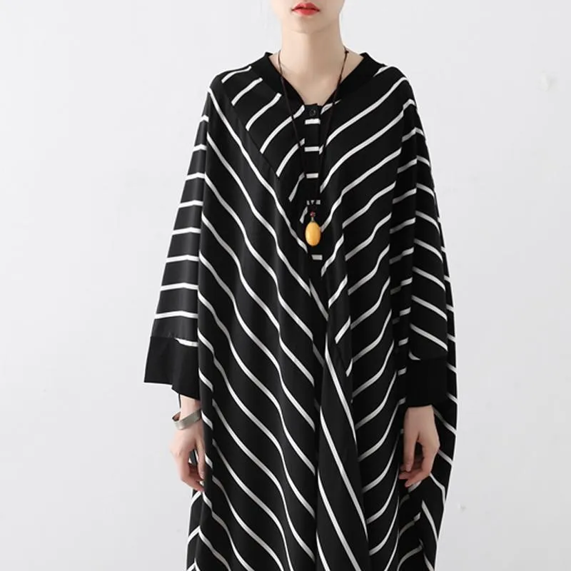 Electro Batwing Sleeve Striped Dress