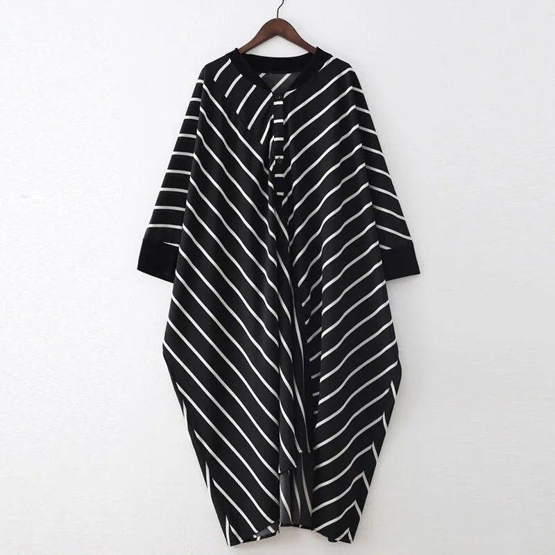 Electro Batwing Sleeve Striped Dress