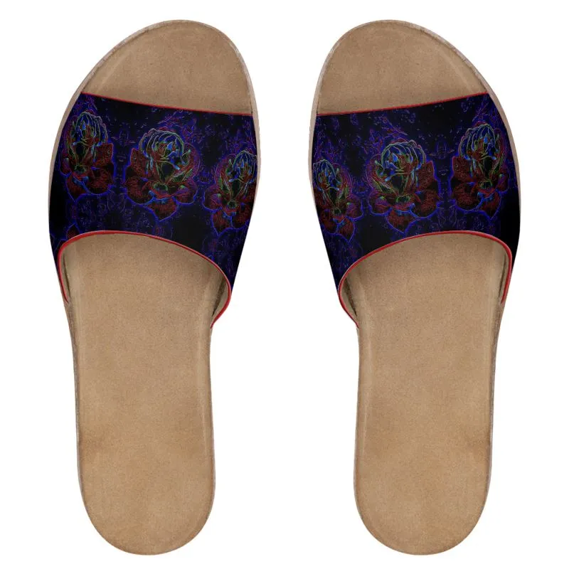 Floral Embosses: Roses 01 Patterned Ladies Leather Slide Sandals