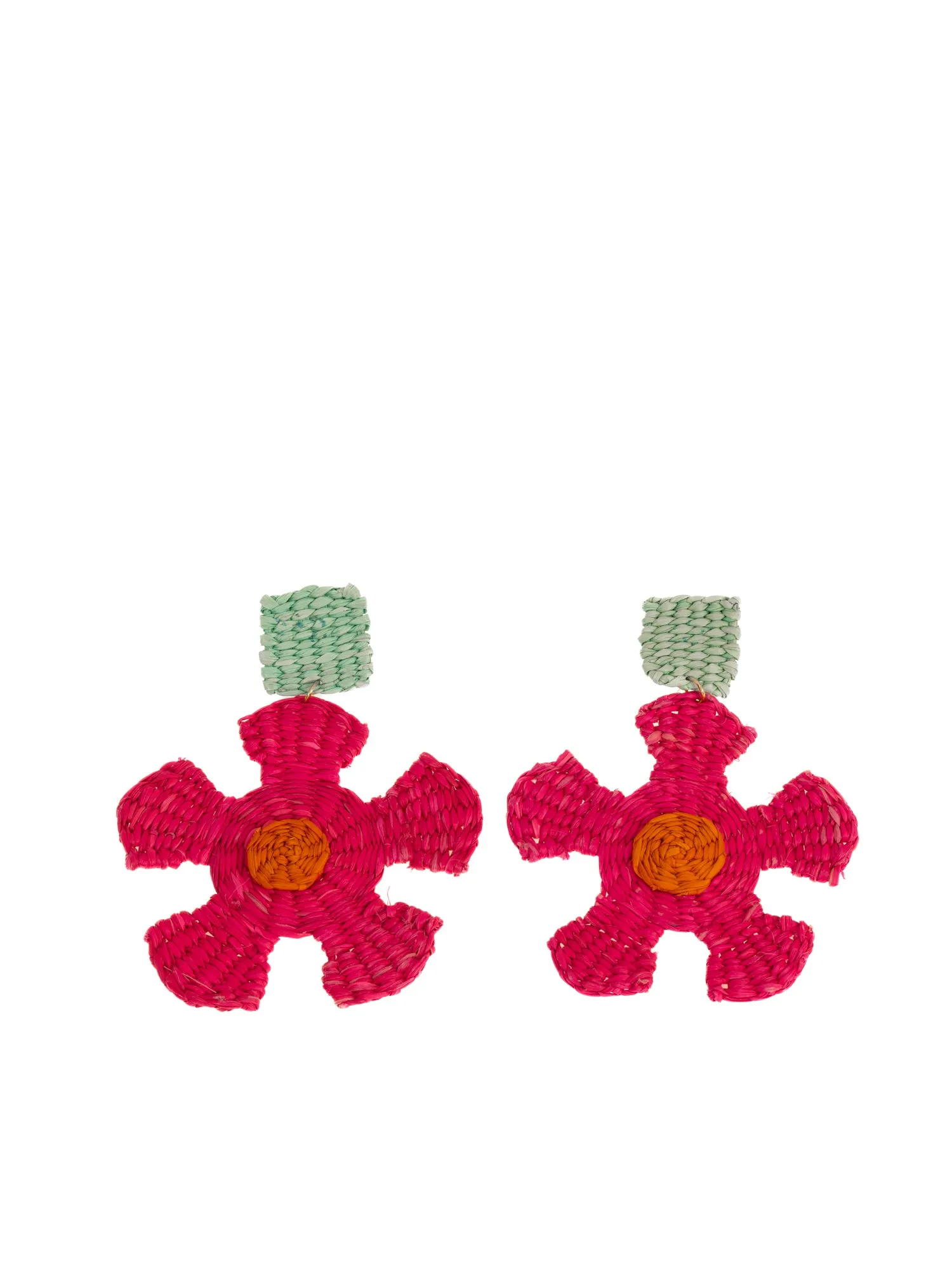 Fucshia Flower Toquilla Straw Earrings