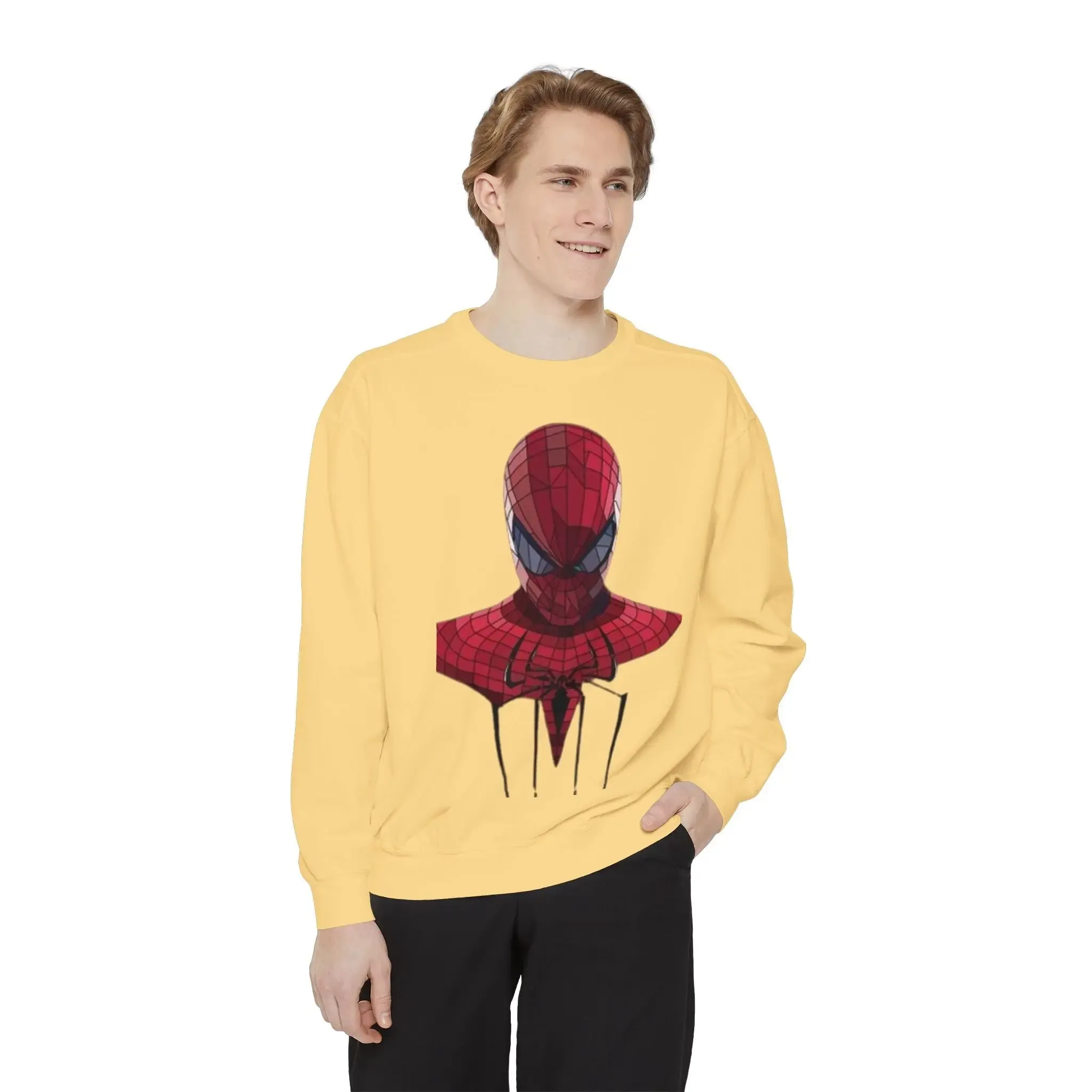 Garment-Dyed Spider-Man Sweatshirt for Fans – Cozy & Stylish Yellow Apparel