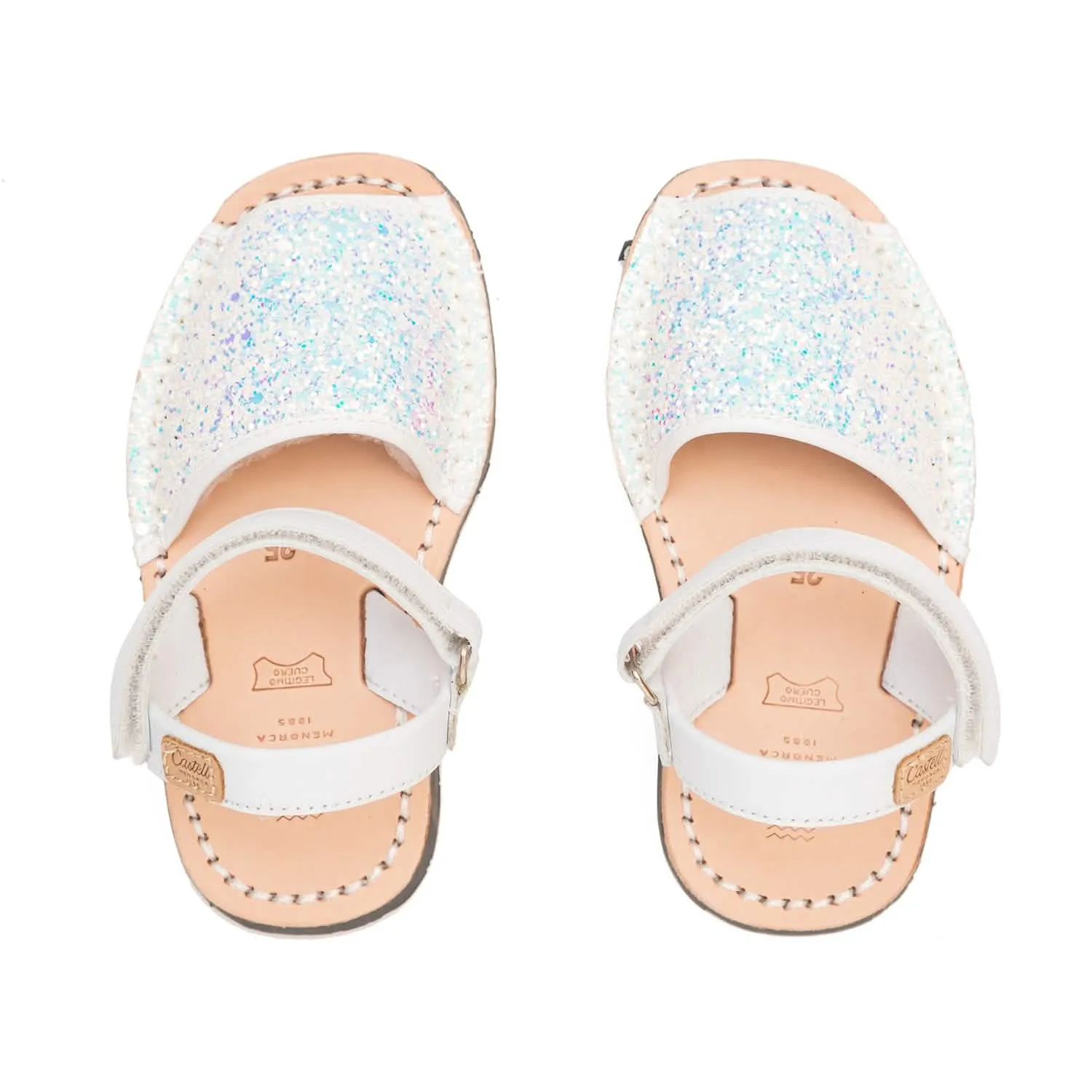 Glitter Leather Open Toe Menorcan Sandal For Kids - Iker 1002R Glitter