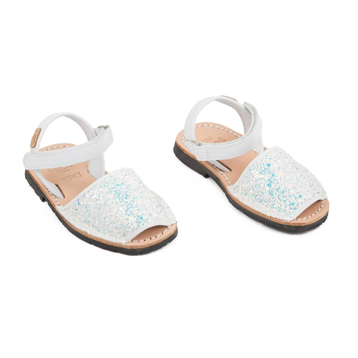 Glitter Leather Open Toe Menorcan Sandal For Kids - Iker 1002R Glitter