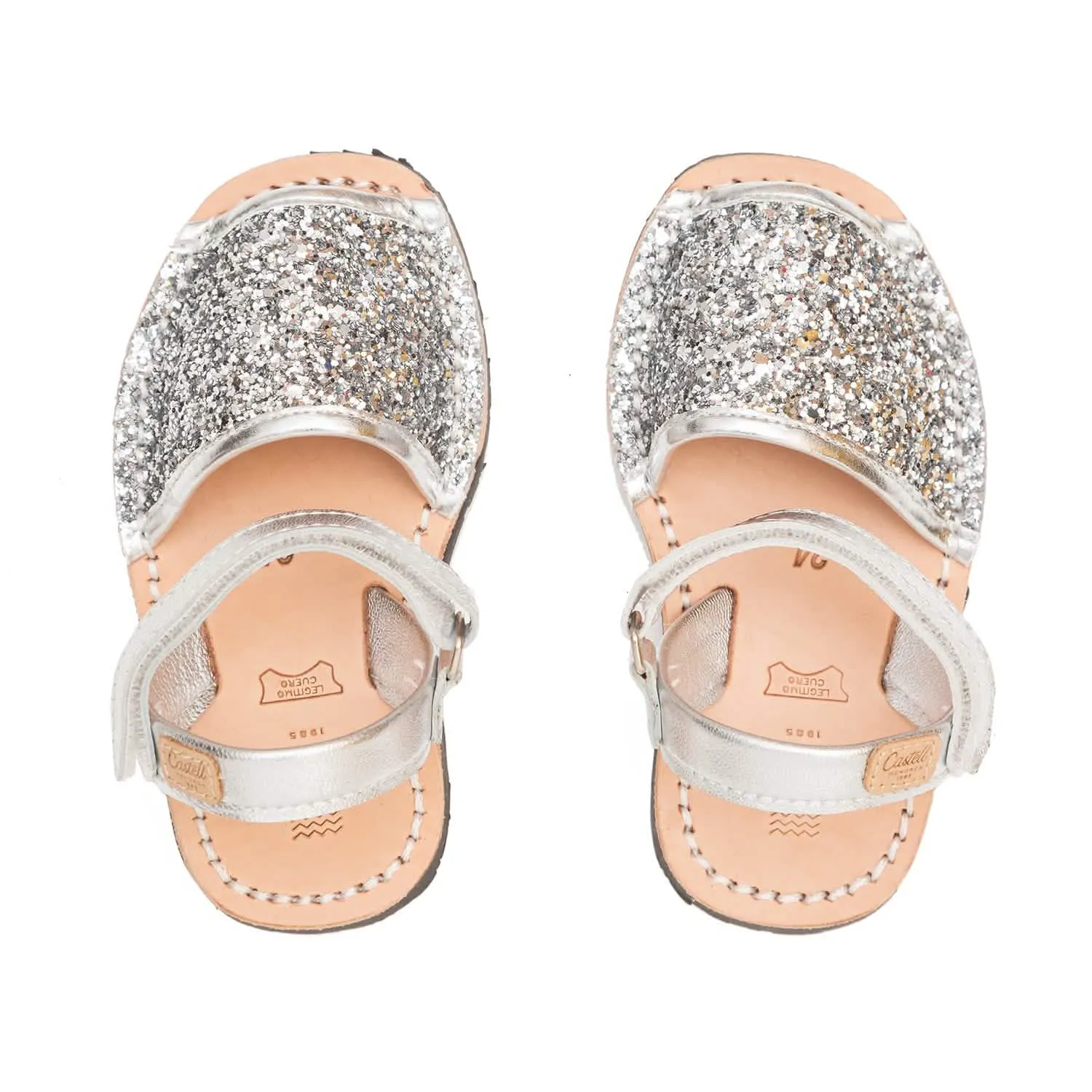 Glitter Leather Open Toe Menorcan Sandal For Kids - Iker 1002R Glitter