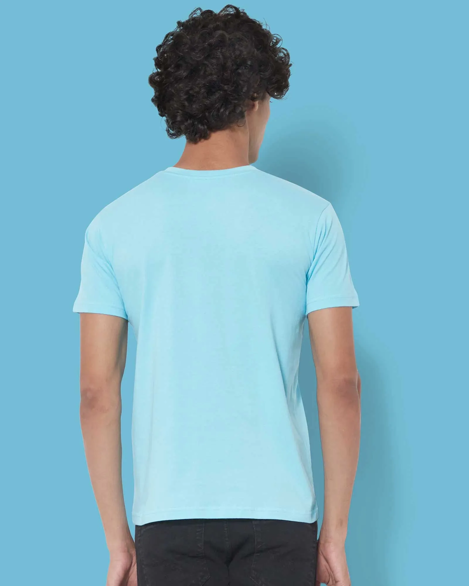 Half Sleeves Henley: Aqua Blue