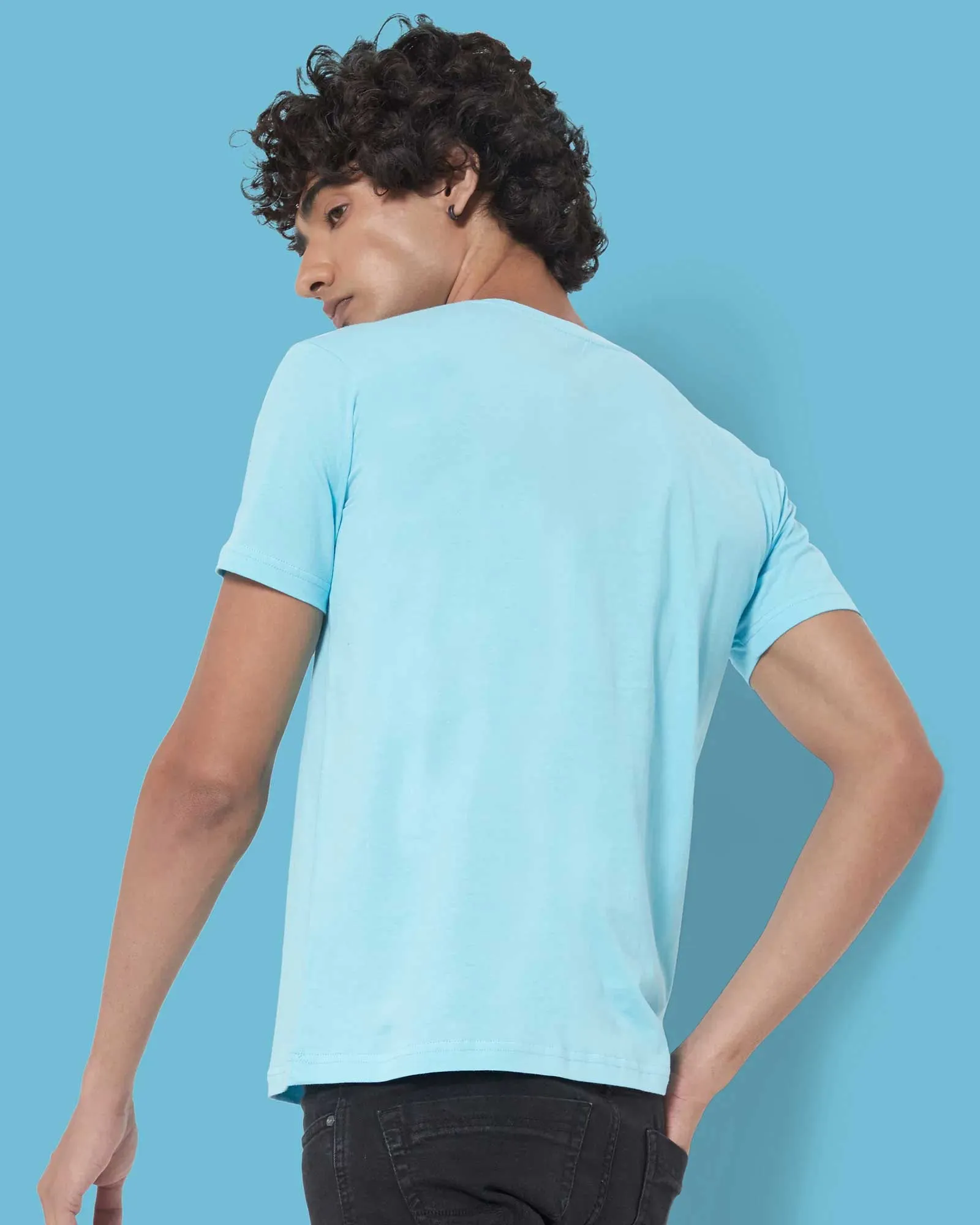 Half Sleeves Henley: Aqua Blue