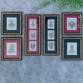 Handcrafted Jewelry Painting (Set of 6) - Wall Decor - 22K Gold Leaf Meenakari Marble Art