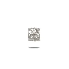 Hawaiian Heirloom Plumeria Barrel Pendant in White Gold - 9mm