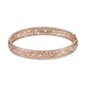 Hawaiian Heirloom Plumeria Hinge Bracelet in Rose Gold - 8mm