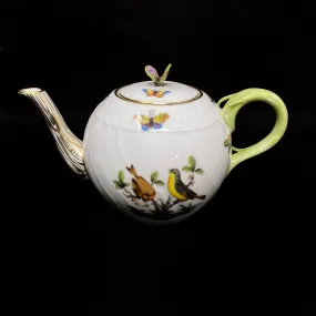 Herend Rothschild Bird Small Tea Pot Butterfly Finial 4" Tall