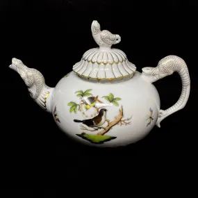 Herend Rothschild Bird Teapot Lizard Spout Handle Finial 7" Tall