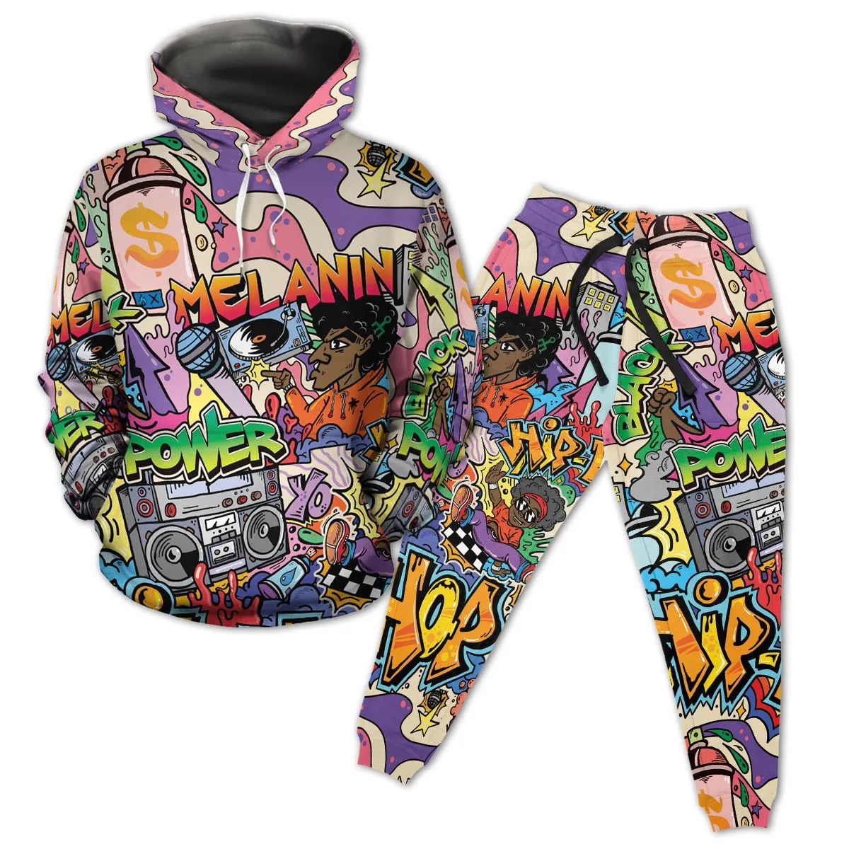 Hip Hop Graffiti Art All-over Hoodie and Joggers Set