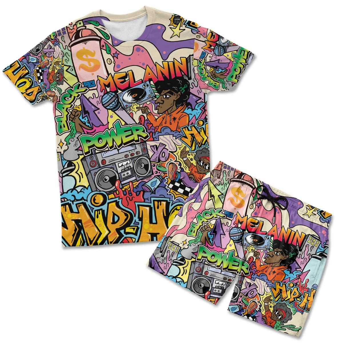 Hip Hop Graffiti Art T-shirt And Shorts Set