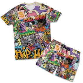 Hip Hop Graffiti Art T-shirt And Shorts Set