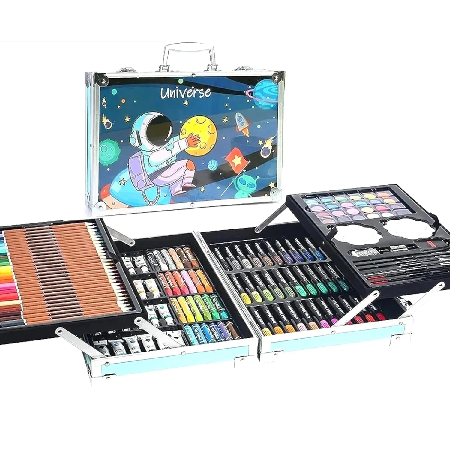 KARP 145 Pcs Children Deluxe Art Drawing Set for Kids Case Studio Art and Craft Supplies Drawing and Painting Set Great Gift (Astronaut Design - Blue)