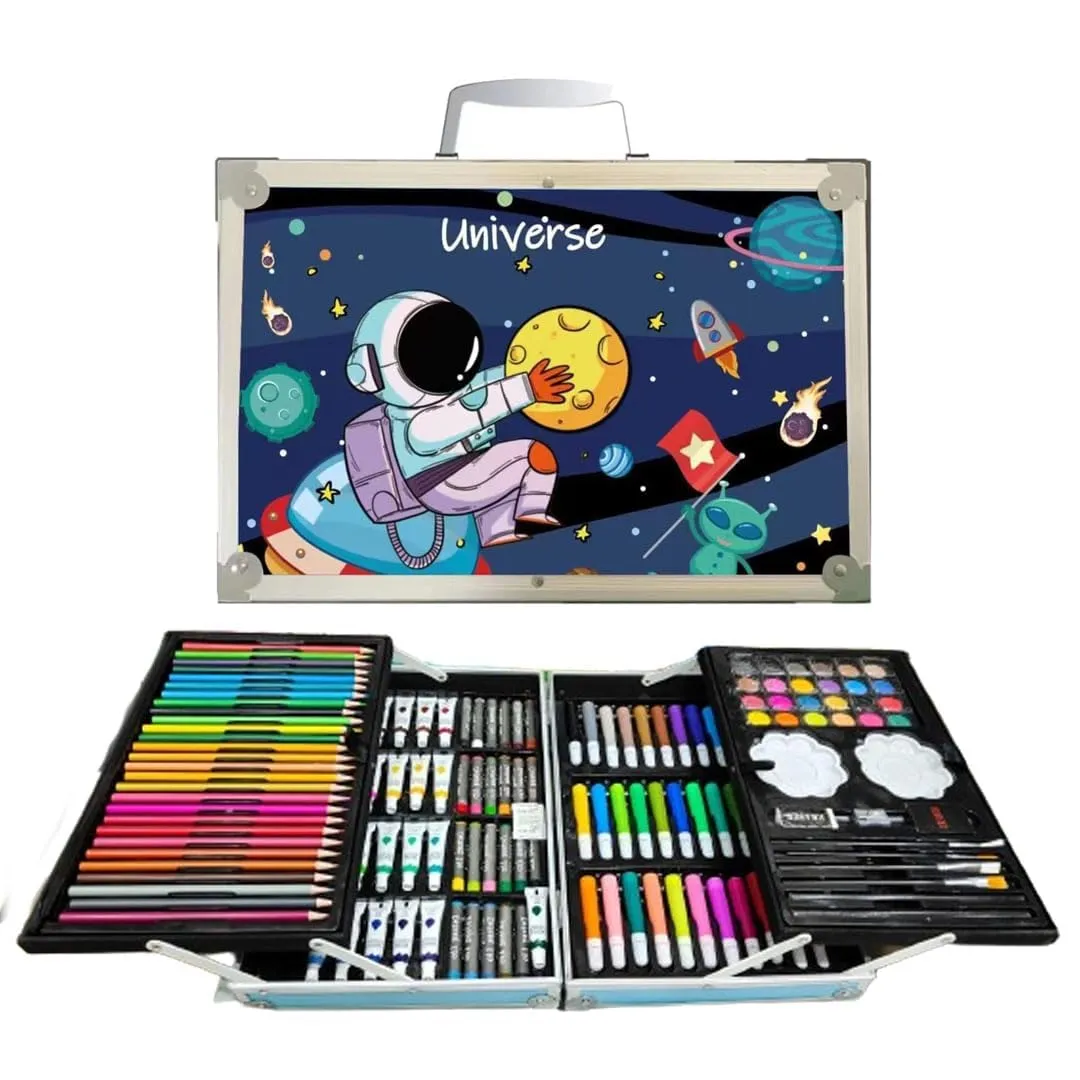 KARP 145 Pcs Children Deluxe Art Drawing Set for Kids Case Studio Art and Craft Supplies Drawing and Painting Set Great Gift (Astronaut Design - Blue)