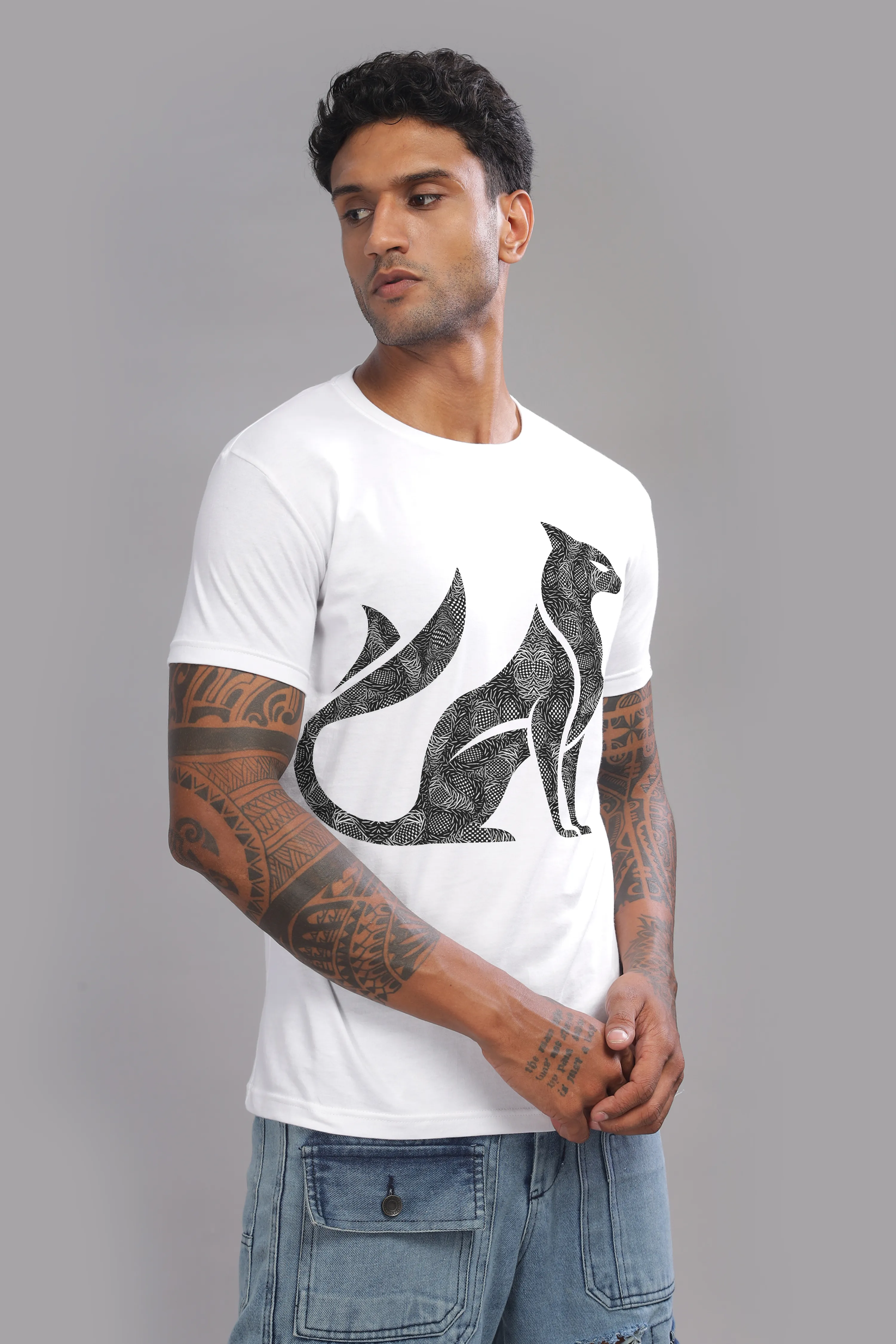 Kit Cat Zen - 100% Cotton Crewneck Half Sleeve Unisex T-Shirt