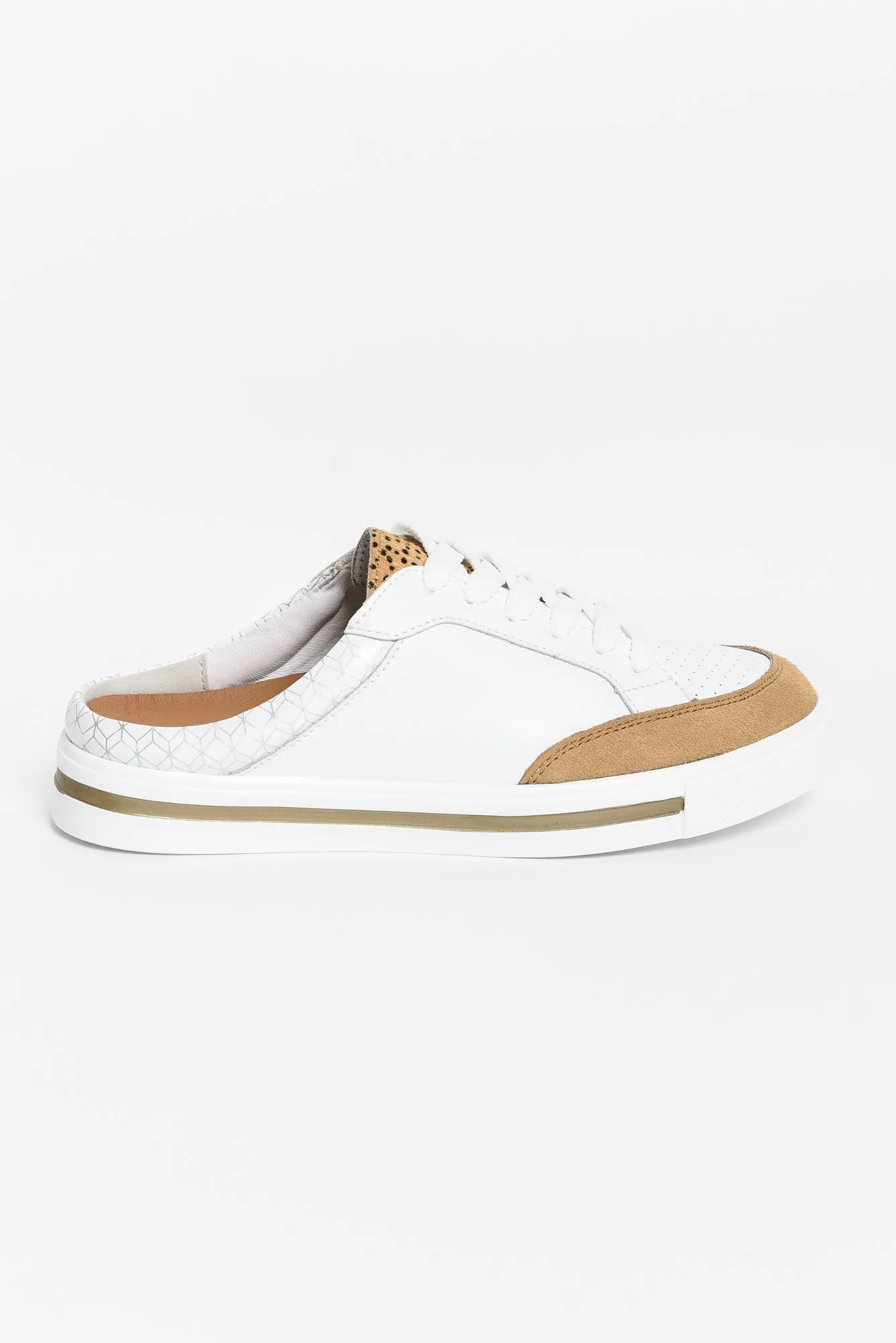 Kombi White Cheetah Leather Mule Sneaker