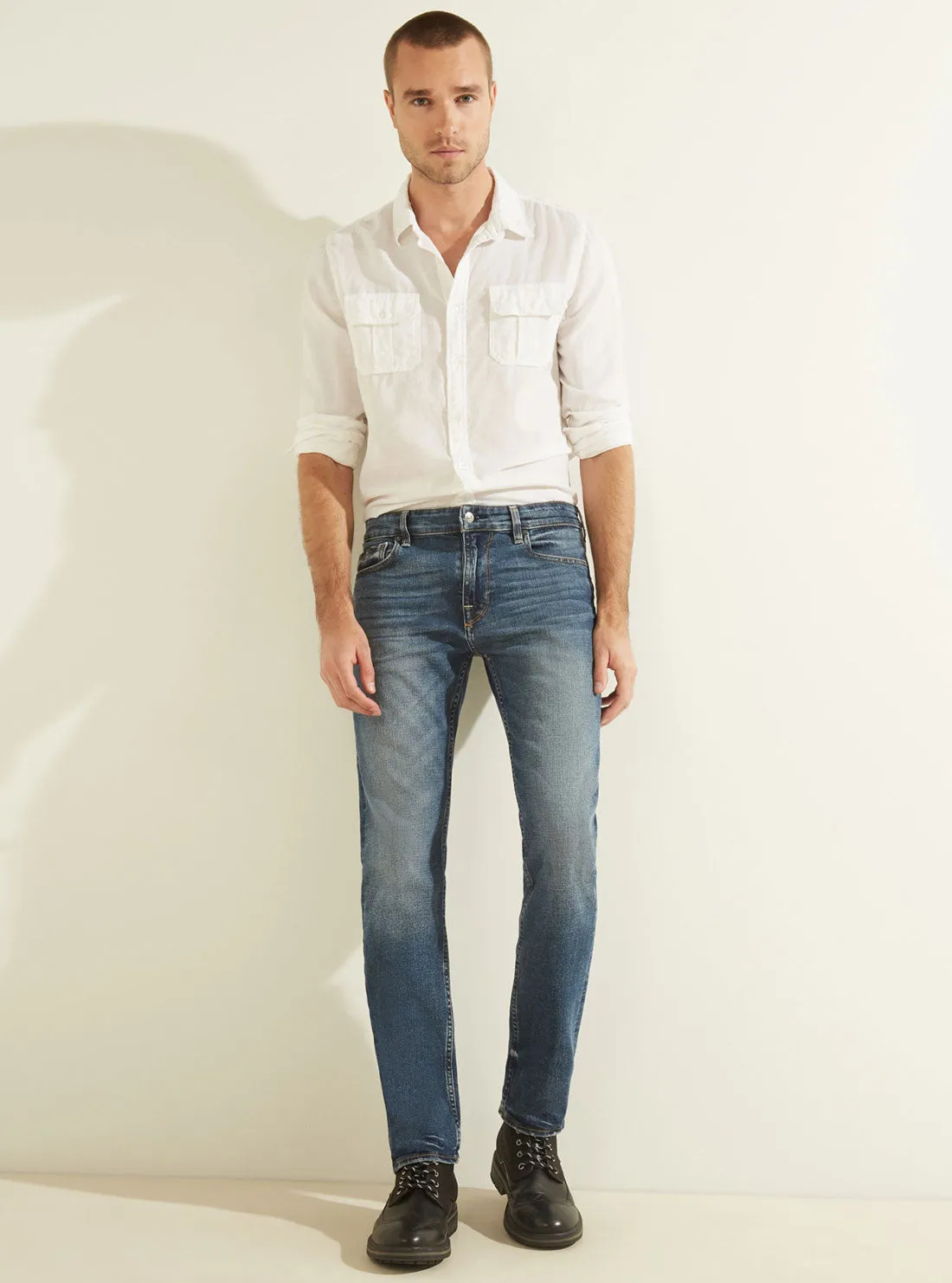 Low-Rise Slim Straight Denim Jeans in Stratus Blue Wash